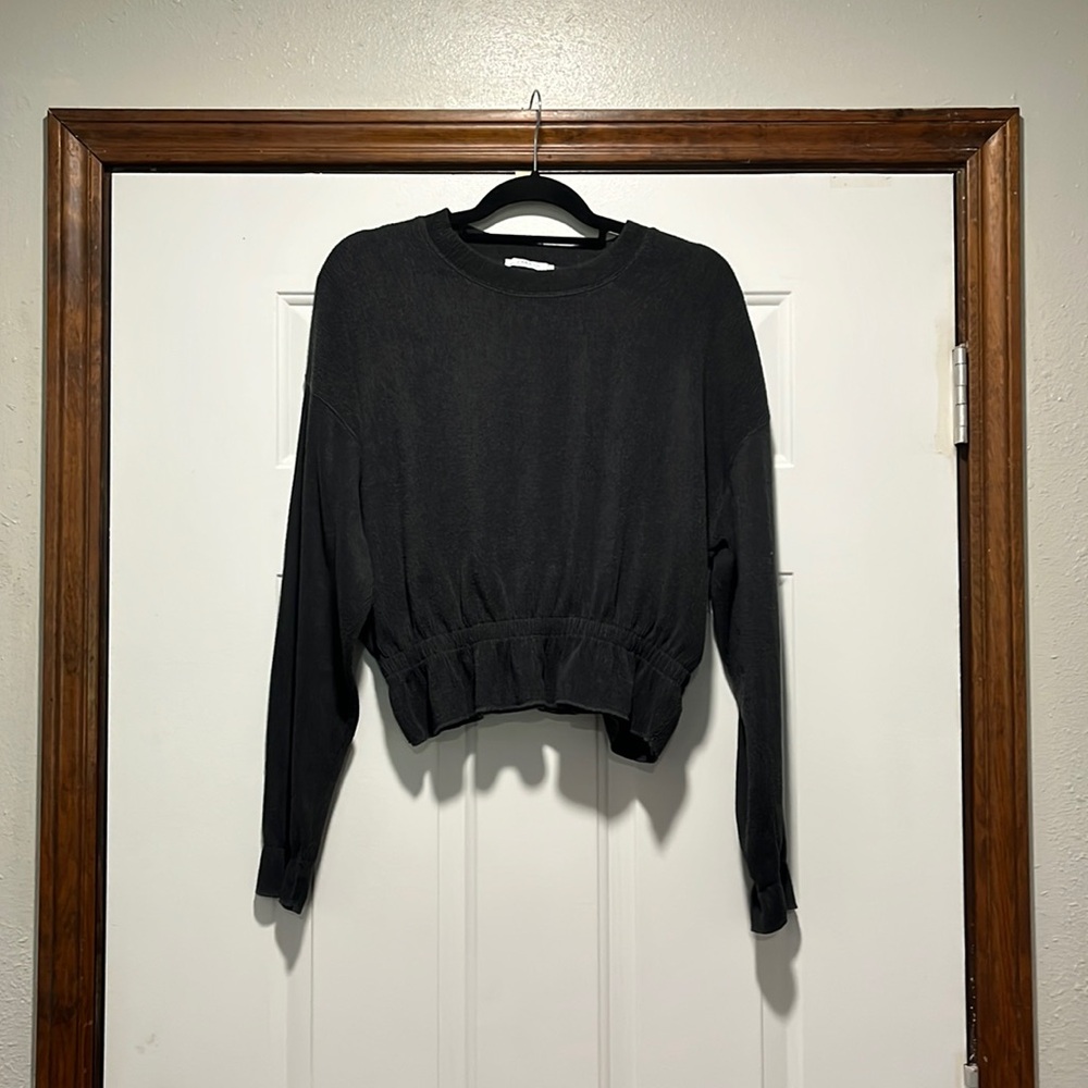 ZARA MEDIUM Relaxed fit CHARCOAL GREY Sweater long sleeve round neck elastic wai